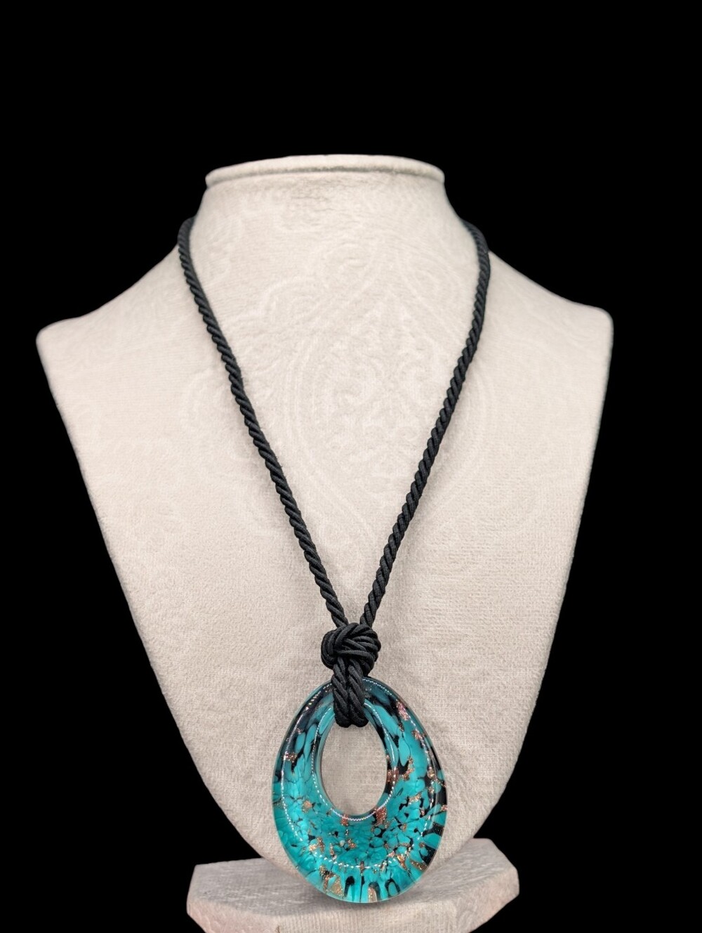 Venetiaurum Italy Murano Glass Pendant Black Cord Necklace Sterling Silver Clasp